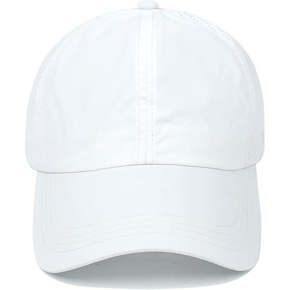 Women's White Crises Cross Ponytail Adjustable High Messy Bun Baseball Caps - Picture 2 of 2